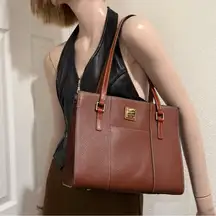 DOONEY & BOURKE Brown Pebbled Leather Small Lexington Shopper Tote Shoulder Bag