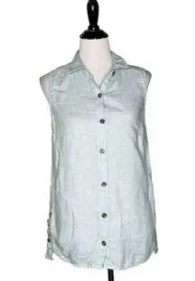 Jones New York 100% Linen Sleeveless‎ Blouse Button Front Top Women's Size M