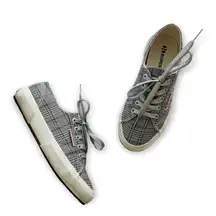 Superga Houndstooth Print Sneakers Silver Glitter Laces Women's Size 6
