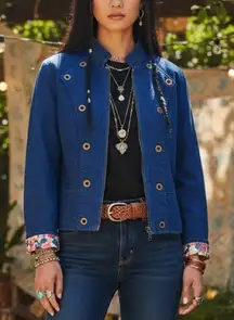 Y2k ANTHROPOLOGIE TULLE Navy Blue washed denim jacket: Military style sz L