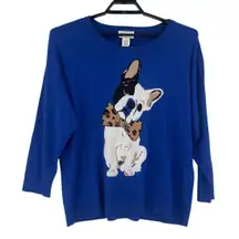 For the Republic Frenchie Dog Womens Sweater Sz 1X Novelty Quirky Kawaii Bowtie