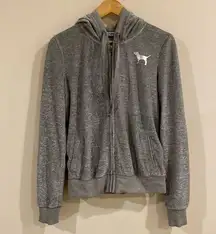 Vintage Victoria Secret Silver Sparkle Sweatshirt With Hood Sequin Heart Sz Med