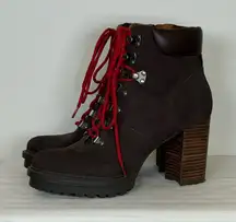 Lucky Brand ‘Bradli’ Boots In Brown Nubuck Leather Red Laces Women’s Size 9M