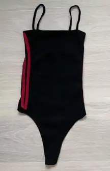 Brandy Melville Anne Black With Red Stripe Striped Bodysuit