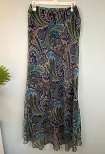 New York & Company Blue Green Paisley Print Maxi Skirt 