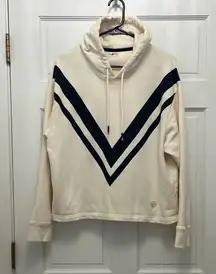 Tory Sport French Terry Chevron Hoodie In Ivory Pearl/Tory Navy - Size Small