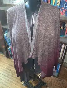 Soft Surroundings drape front L pink & gray dipped hem cardigan