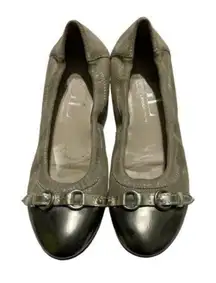 AGL Attilio Giusti Leombruni Ballet Flat Leather‎ Cap Toe Buckle Gray Size 36