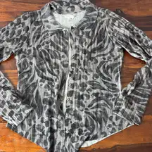 PILCRO‎ 100% Cashmere Animal Print Button Up Shirt Women's L Gray Black