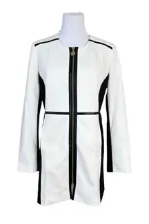 Anne‎ Klein Cream Black Lilly White Colorblock Long Trench Coat Sz XS NWT