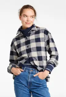 L.L. Bean Signature Chamois Shirt-Jacket Shacket Navy White Plaid Womens L