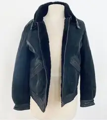 Vintage lamb sheep skin with leather trim bomber jacket