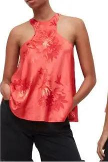 All Saints Verna Nila Silk Blend Top Orange Small US 4 Tailored Hem Retails $179