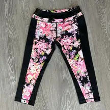 Cynthia Rowley Leggings Womens Small Cropped Activewear Floral Black Pink