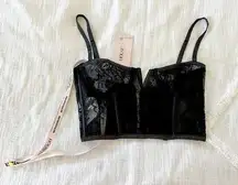 House of CB | NWT Kya Black Cropped Bustier Lace Top | Black | Sz S