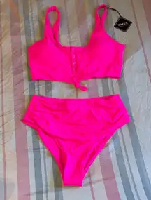 NWT  Two Piece Snap Button Bathing Suit Hot Pink Size XL