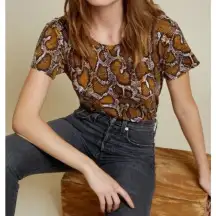 Nation LTD Snake Print Yellow Orange Black T-Shirt Size Medium Recycled Cotton‎