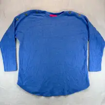 Lilly Pulitzer‎ Arna Knit Sweater Button Shoulder Long Sleeve Blue Size L