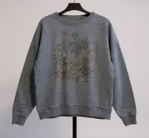 American Eagle Skeleton Floral Graphic Sweatshirt Blue XL