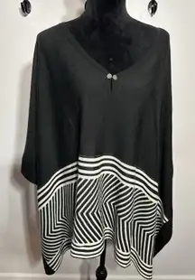 CATO Knit Poncho Womens OS Black Knit Sweater Tunic Top Shawl Veck Loose Coverup