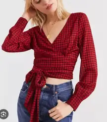 Urban Outfitters Red Gingham Wrap Shirt Women Medium NWT