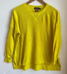 100% Cashmere Polo Ralph Lauren Neon Yellow Waffle Raglan Knit Sweater Size L