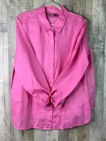 J. Jill Linen 1X Pink Button Front Long Sleeve Button Cuff With Collar Shirt