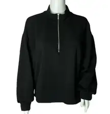 M Magaschoni Half Zip Sweatshirt Black Long Sleeve Cropped Waist Length