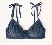 Abercrombie & Fitch NWT  Curve Love Tie-Strap Underwire Bikini Top- blue shimmer