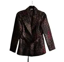 Cache Metallic Floral Print Blazer Jacket Belted size 2