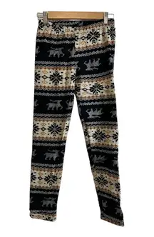 LA 12 ST Black and Cream Deer Winter Fleece Lined Leggings Size “One Size”