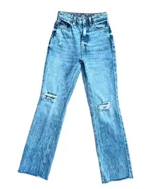 Guess 80’s Medium-Light Wash Straight Leg High Rise Distressed Jeans