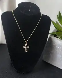 18" Gold Stainless Steel Chain with Black and Clear Crystal Cross Pendant