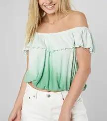 Free People  Cora Lee Green and White Off the Shoulder Ombré Top, EUC, Medium