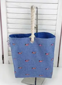 Vineyard Vines Target Gingham American Flag Whale Print Small Tote Bag Blue