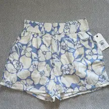 Love To Lounge Blue And White Floral Beach Short Elastic Waist Sz Lg