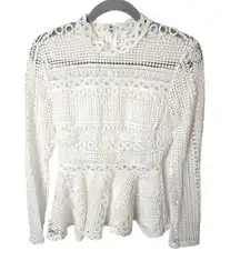 Endless Rose White Crochet Mockneck Long Sleeve Peplum Womens Blouse Size XS