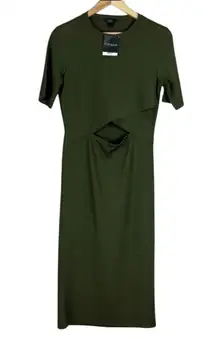 NWT Topshop Midi Dress Womens 8 Green Cut Out Ribbed Minimalist Clean Girl