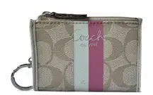 Coach Mini Skinny Wallet – Cream & Pink Signature Stripe Card Case