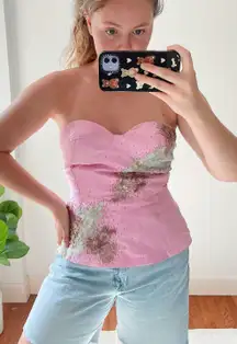 Vintage Pink Beaded Bustier Corset Strapless Top