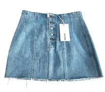Revolve Brand Grlfrnd Frayed Twiggy Button Down Jean Mini Skirt Blue Size 25