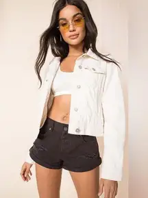 Free People Women’s We The Free Rumors Denim Jacket in Ivory Size XS