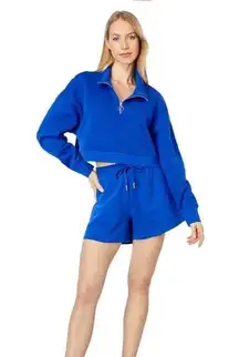NWT WeWoreWhat Cropped Sweatshirt Half Zip Pullover Terry Cobalt Blue Collared L