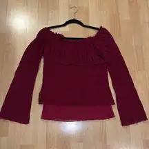 Karen Kane Layered Lace Bell Sleeve Berry Top