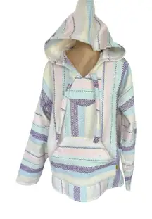Molina Women's M Hoodie Drug Rug Stripe Pink‎ Blue Pullover Beach Pocket