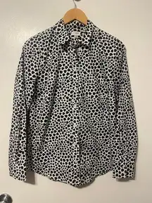 J.Crew Black and White Whimsical Heart Button Down Long Sleeve Shirt Size Medium