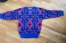 Vtg Colorful Sweater Geometric Knit Ski Sz M Colorblock 80’s Grunge Art Cosby 3D