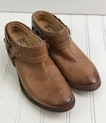 Frye Harness Shootie Tan Leather Slip On Ankle Booties Women's 6.5