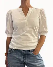 Joe's Jeans White Lena Mixed Media Cotton Puff Sleeve Elbow Length Blouse Sz Med