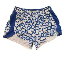 Brooks White & Blue Geometric Running Shorts XS